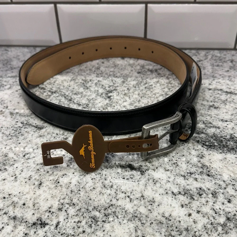 Tommy Bahama Men's Black Leather Belt Size Large 38-40‎ Dress Casual